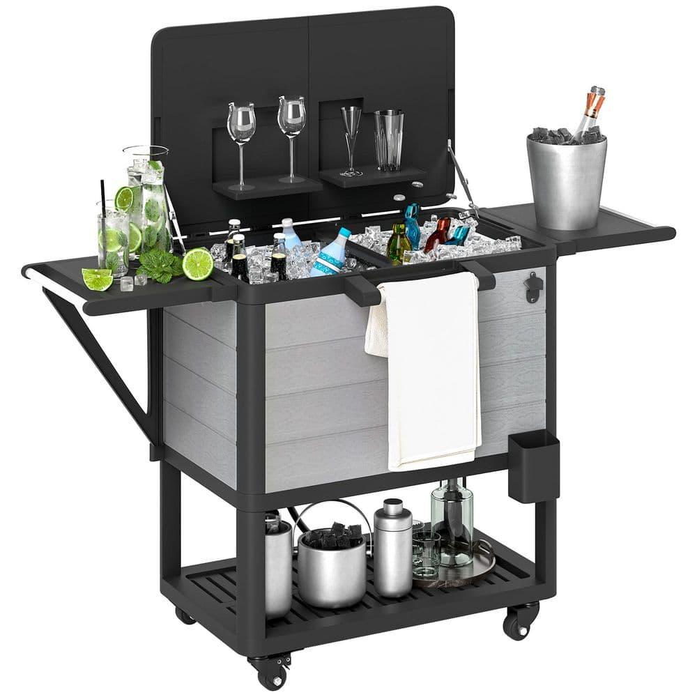 Outsunny 104 Quart Patio Cooler Cart, Outdoor Beverage Rolling Ice Chest with Bottle Opener and Shelves for Pool Deck BBQ Cookouts Party, Gray