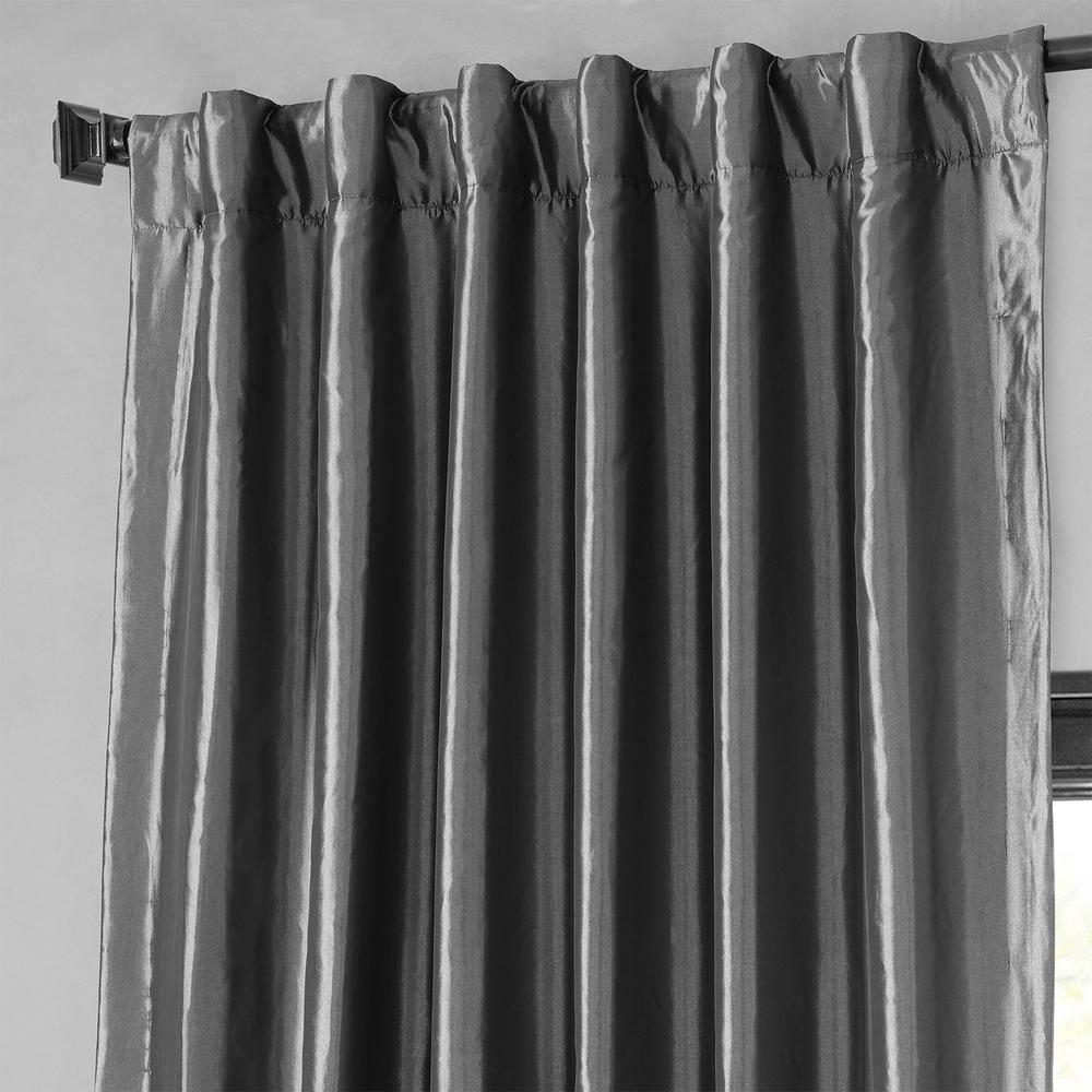 Graphite Blackout Faux Silk Taffeta Curtain (1 Panel), Graphite, 50W X 108L