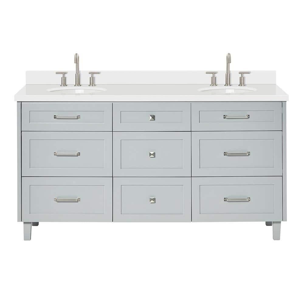 Ariel Bath Ariel Monrow 67 Inch Double Oval Sink Bathroom Vanity With Pure White Quartz Countertop