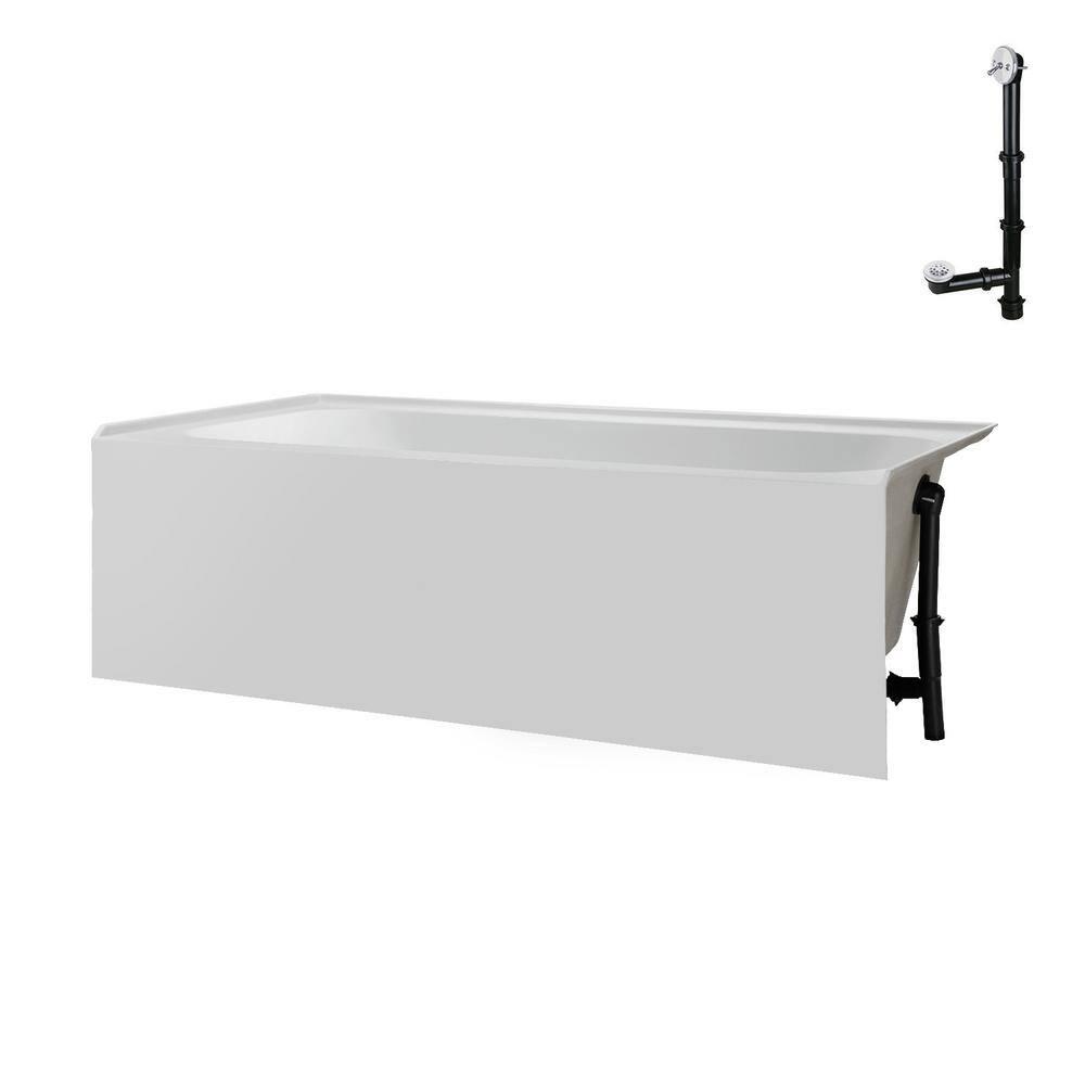 Streamline 60 in. x 30 in. Acrylic Right-Hand Drain Alcove Bathtub in Glossy White With External Drain