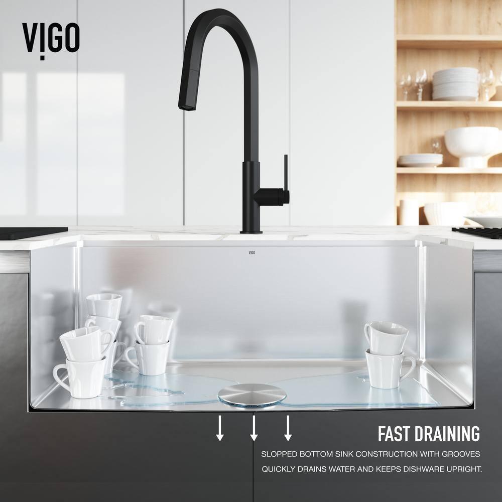 Vigo VGR3320CK1 32-inch Farmhouse Stainless Steel Kitchen Sink, Grid and Strainer