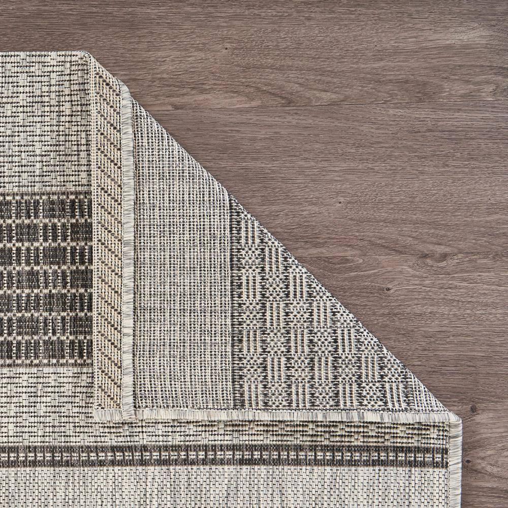 Grey and Black Stripe Synthetic Rectangular Rug