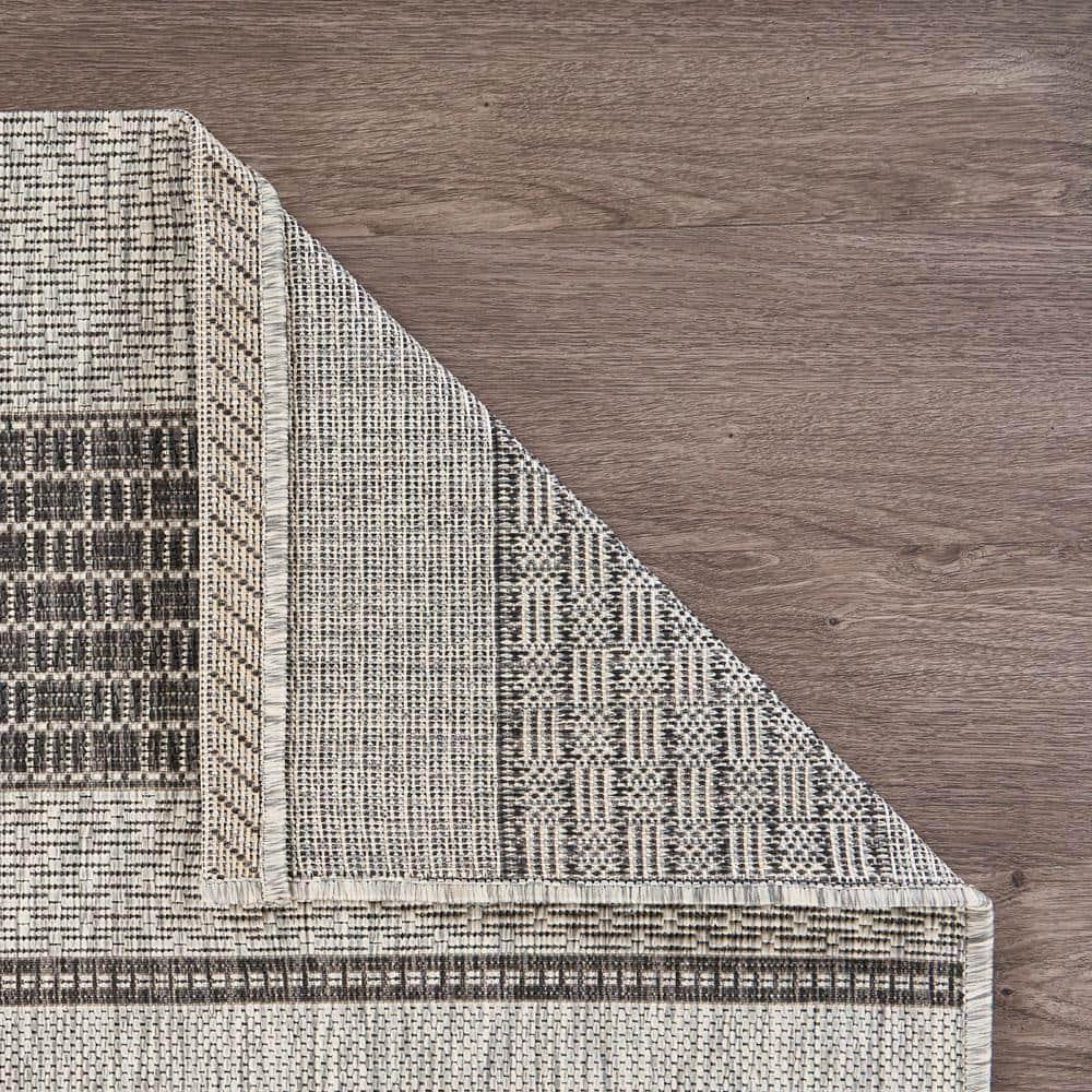 Silveria Patio Gray/Black 1 ft. 10 in. x 3 ft. Modern Distress Striped Indoor/Outdoor Rectangle Area Rug