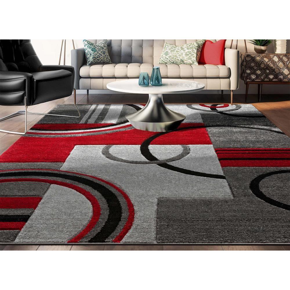 Well Woven Ruby Galaxy Waves Modern Geometric Grey & Red 6'7" x 9'3" Area Rug