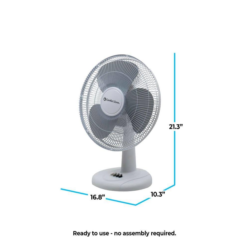 Comfort Zone 16" Oscillating Table Fan with Adjustable Tilt, White