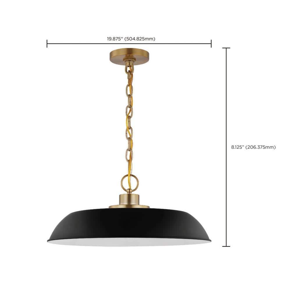 Colony Modern Dome Pendant Light in Matte Black and Burnished Brass