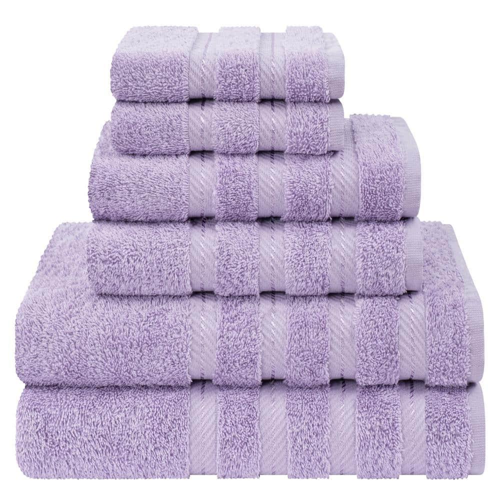 American Soft Linen 6 Piece Towel Set, 100% Cotton Bath Towels for Bathroom, Lilac