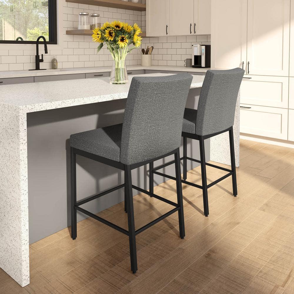Amisco Perry Plus 26 In. Counter Stool - Grey Woven Fabric / Black Metal