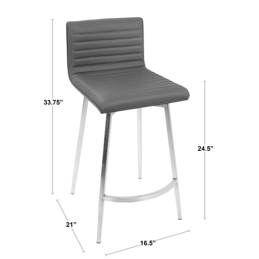 Set of 2 Mason Contemporary Swivel Counter Height Barstools Gray - LumiSource: Upholstered, Steel Legs, 250lb Capacity