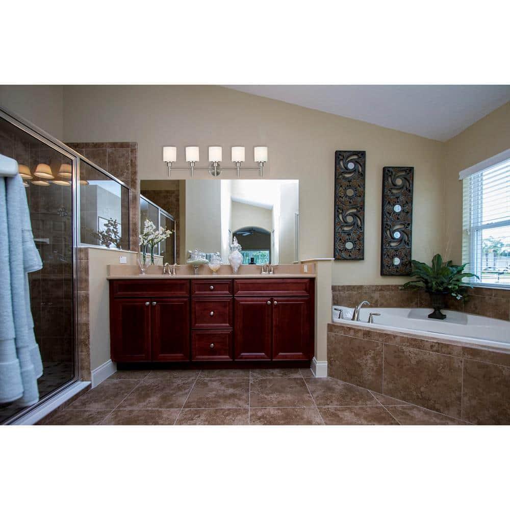 Design House 556225 Aubrey Transitional 5-Light Indoor Bathroom Vanity Light Dimmable Frosted Glass for Over the Mirror, Satin Nickel
