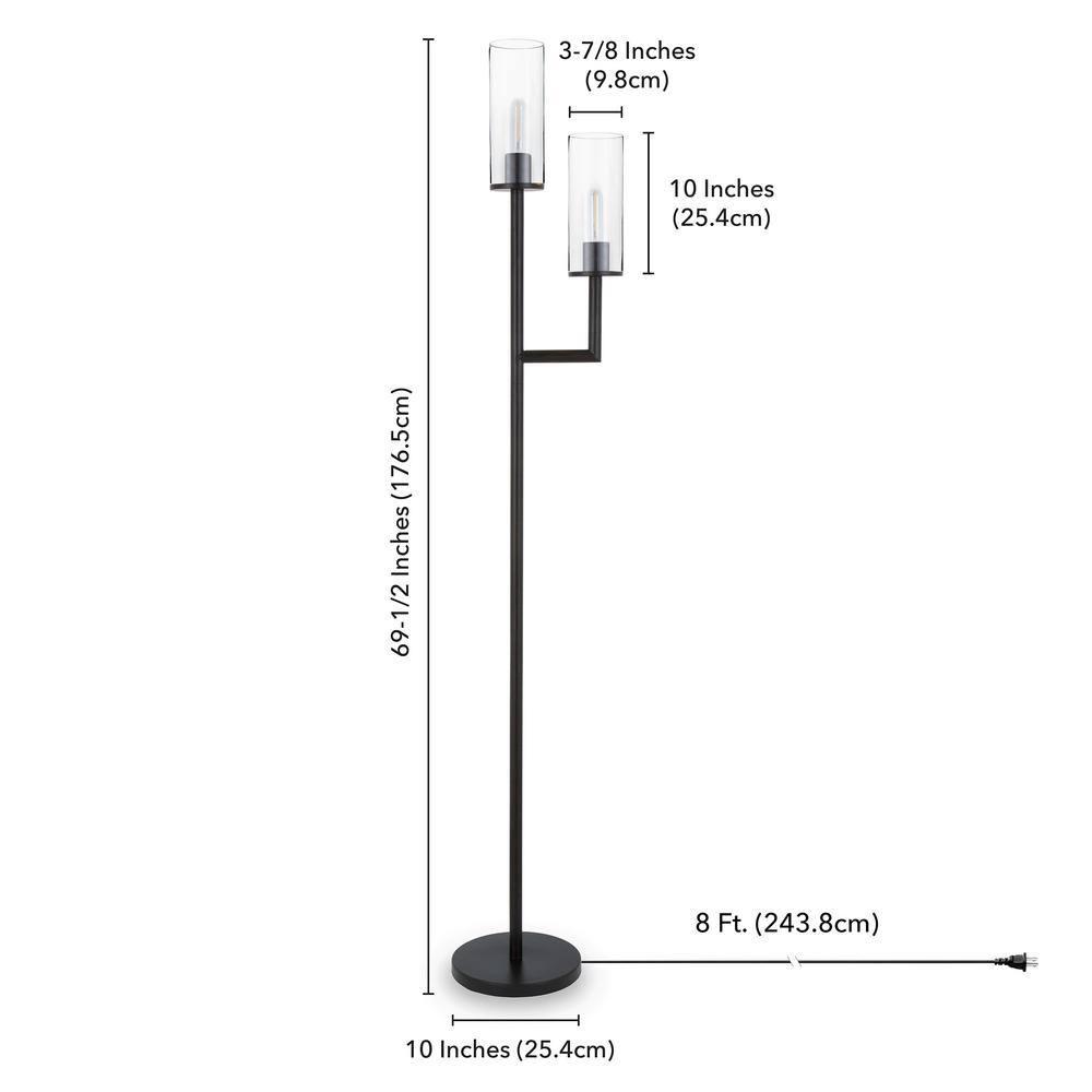 Evelyn&Zoe Traditional 2-Light Torchiere Floor Lamp with Clear Glass Shades