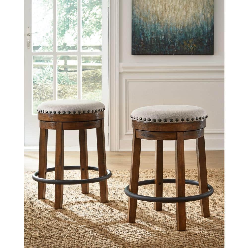 Gracie Oaks Marlar Swivel Upholstered Counter Stool with Solid Wood Frame