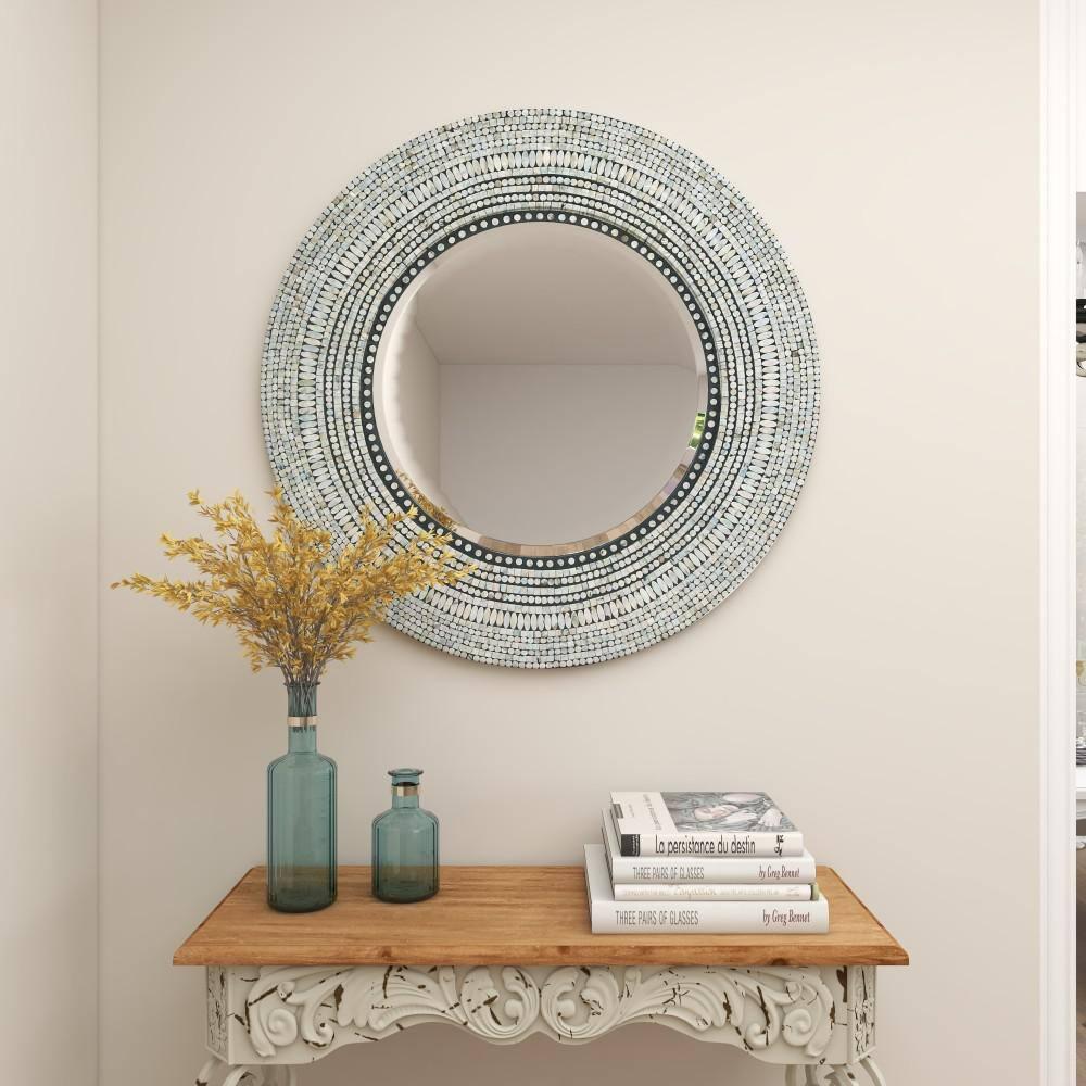 DecMode 39" x 39" Gray Handmade Mosaic Wall Mirror