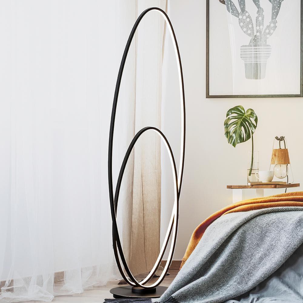 JONATHAN Y JYL9540A Looper 47" Metal Modern Contemporary Oval Dimmable Integrated LED Floor Lamp for living room, dinning room, bedroom, office, Black