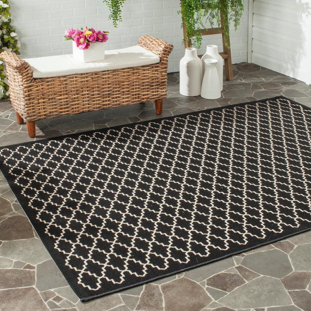 Courtyard CY6919 Power Loomed Indoor and Outdoor Area Rug - Black/Beige - 6'7"x6'7" - Safavieh