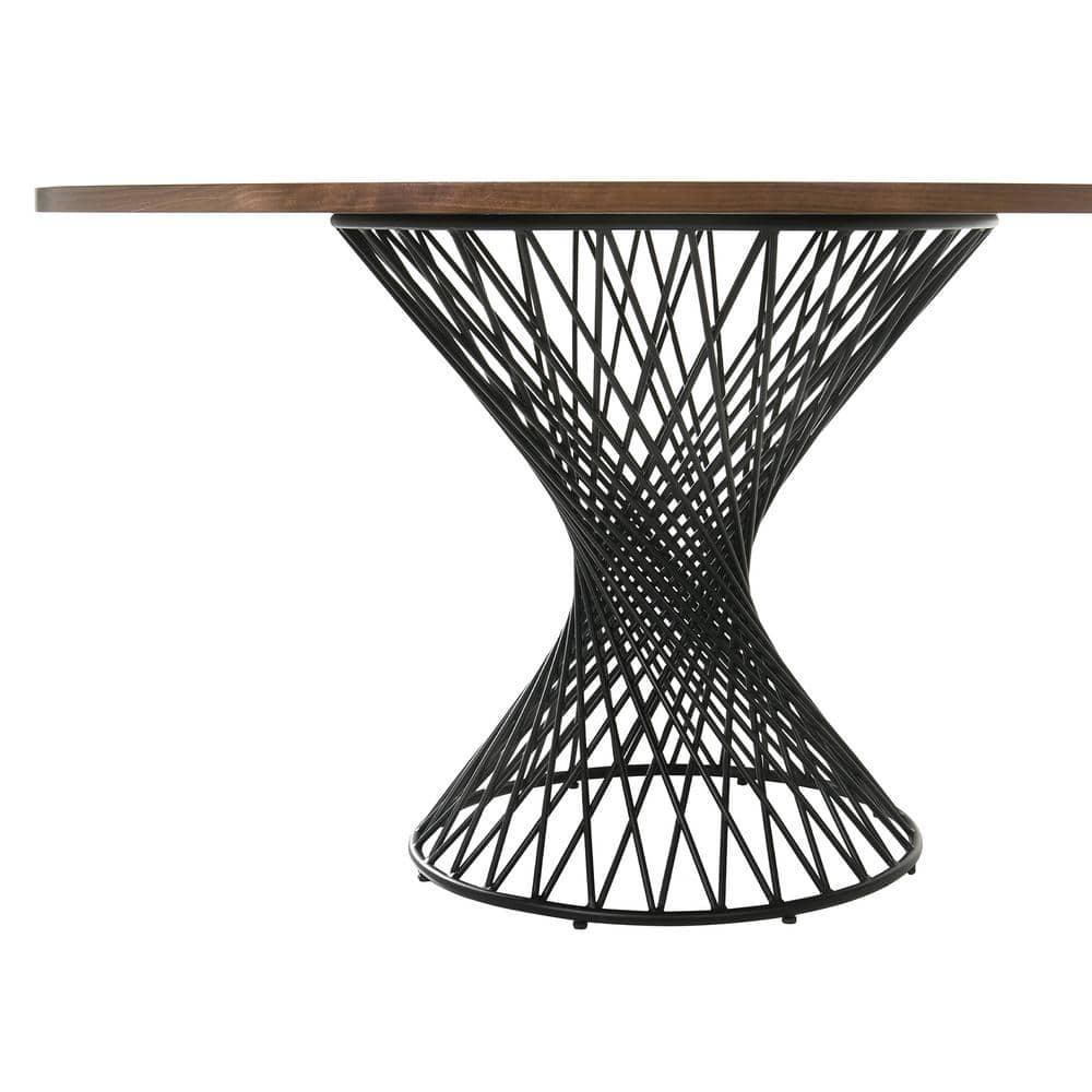 Armen Living Cirque Round Contemporary Wood Dining Table in Walnut/Black