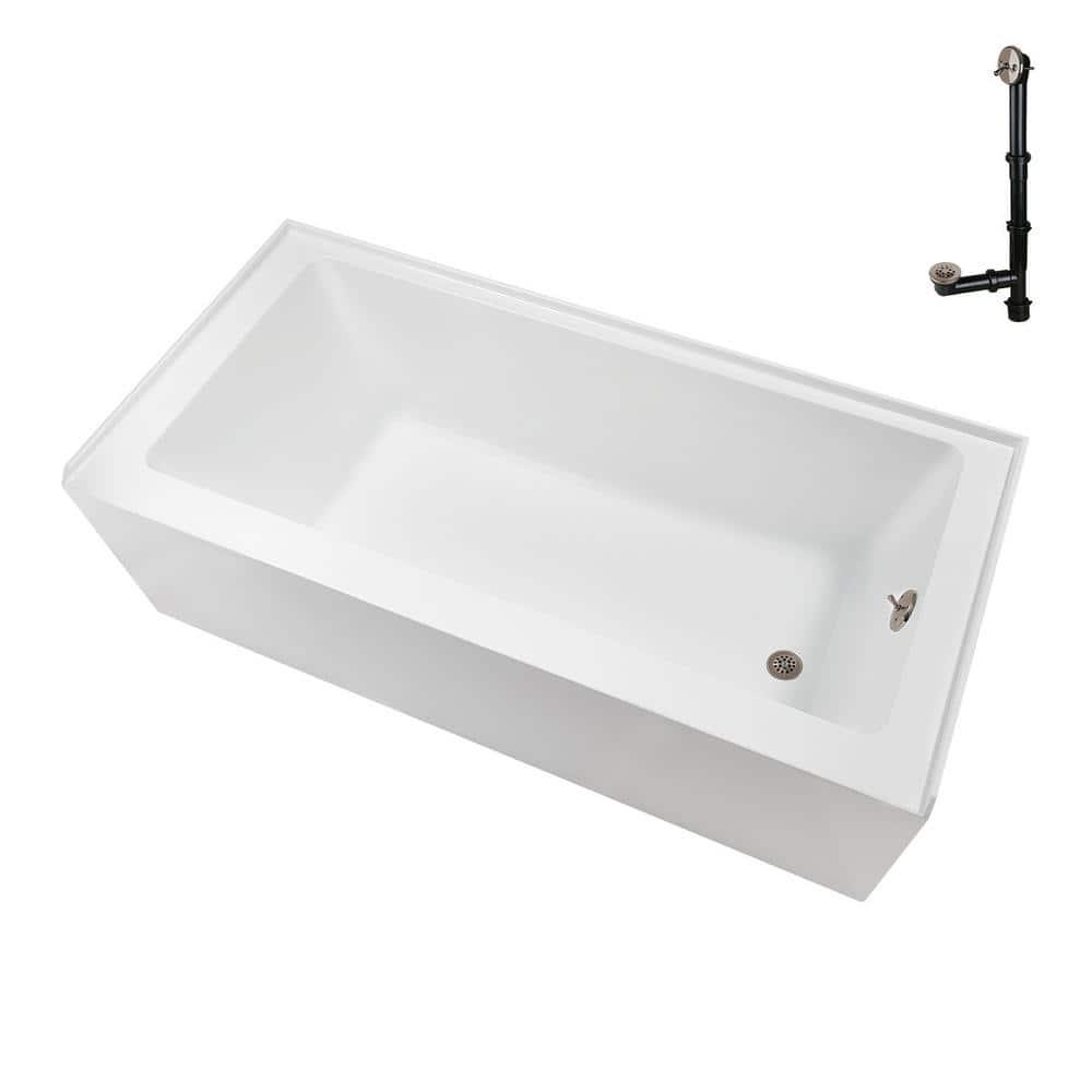 Streamline Bath Streamline 66 in. x 32 in. Acrylic Right-Hand Drain Alcove Bathtub in Glossy White With External Drain NAL-5620-BNK