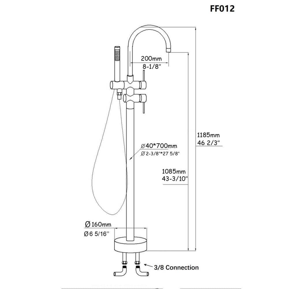 Double Handle Floor Mounted Freestanding Tub Filler With Handshower