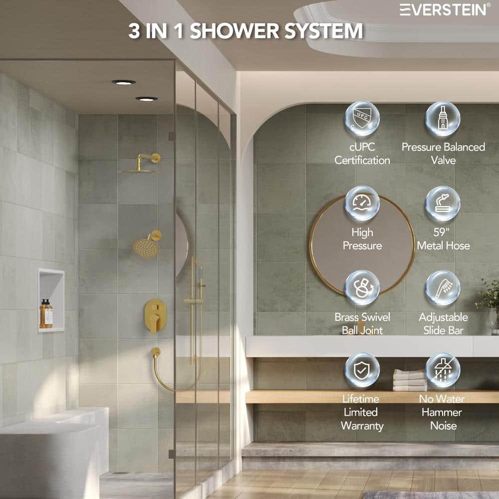 DualJetSpa 3-Function Round 10" & 6" Dual Shower Faucet System with Pressure Balancing Rough-In Valve