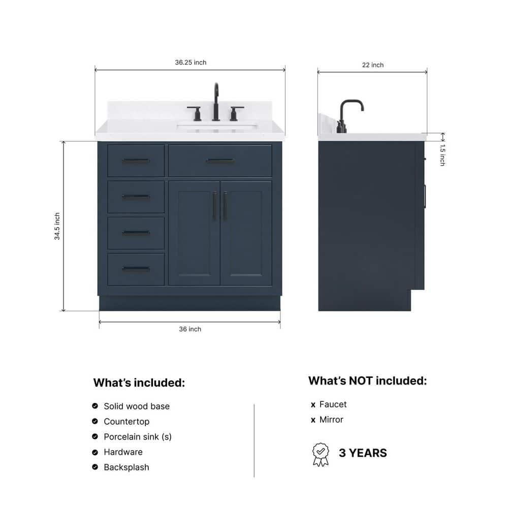 Ariel T036srcqrvo Hepburn 36" Free Standing Single Basin Vanity Set - Blue