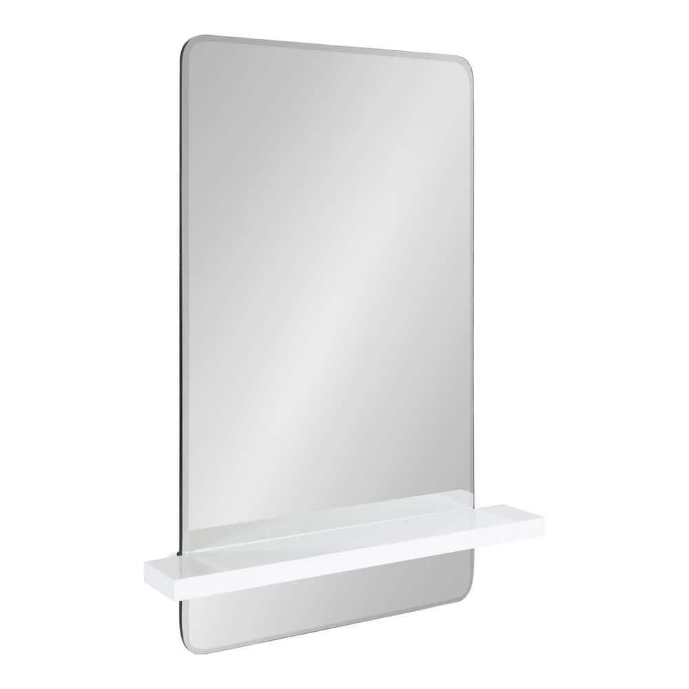 22" x 30" Fosset Frameless Mirror with Shelf White - Kate & Laurel All Things Decor: Chic Bathroom Vanity, Wall Mount