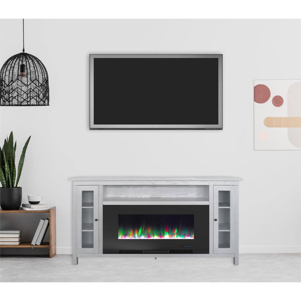 Cambridge Somerset 70-In. White Electric Fireplace TV Stand with Multi-Color LED Flames, Crystal Rock Display, and Remote Control