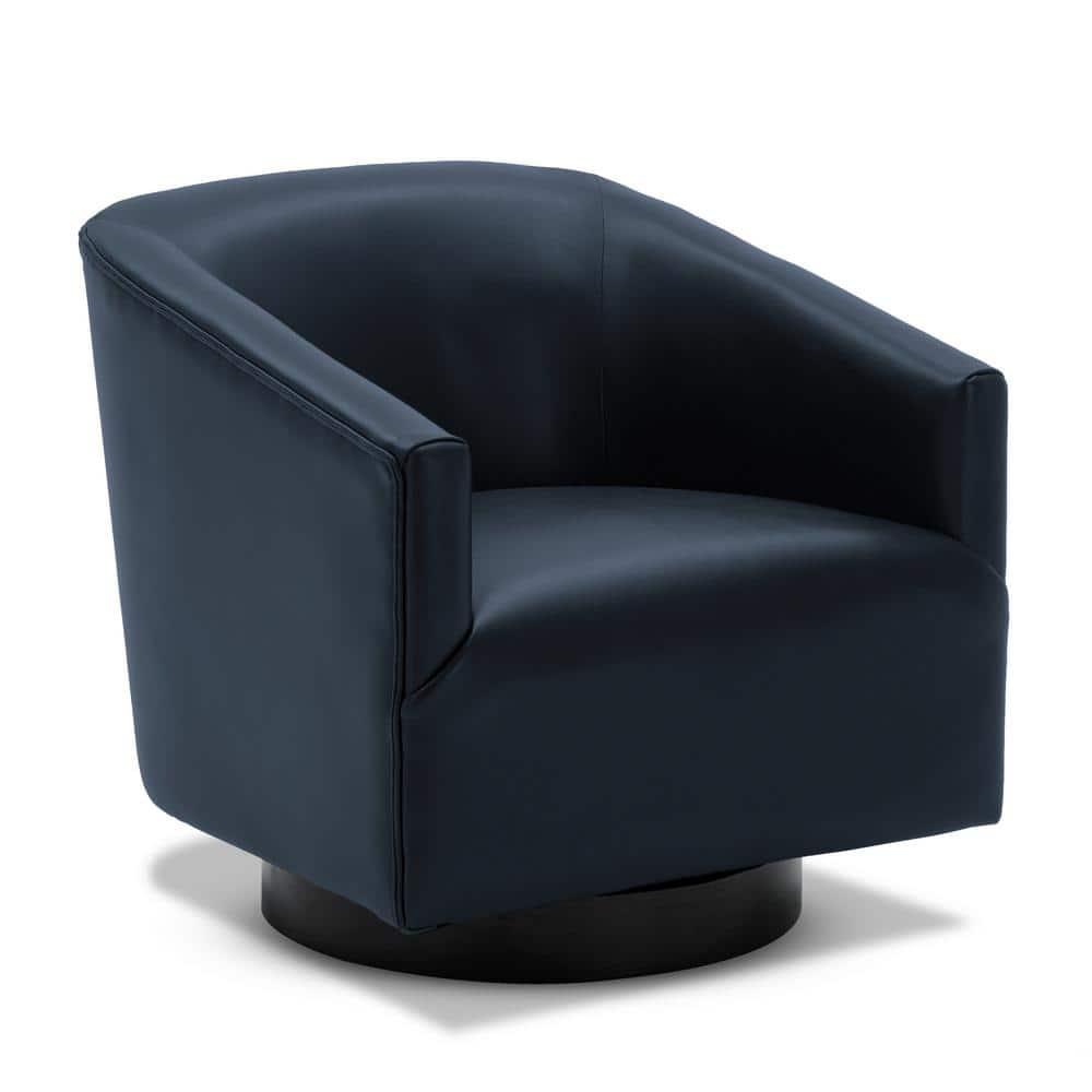 Comfort Pointe Gaven Wood Base Swivel Accent Chair Midnight Blue: Durable Faux Leather, 360° Swivel, No-Sag Springs