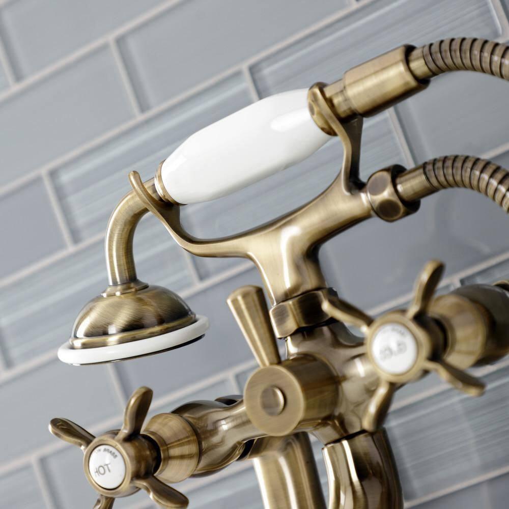 Kingston Brass Kingston Three-Handle 2-Hole Deck Mount Clawfoot Tub Faucet with Hand Shower