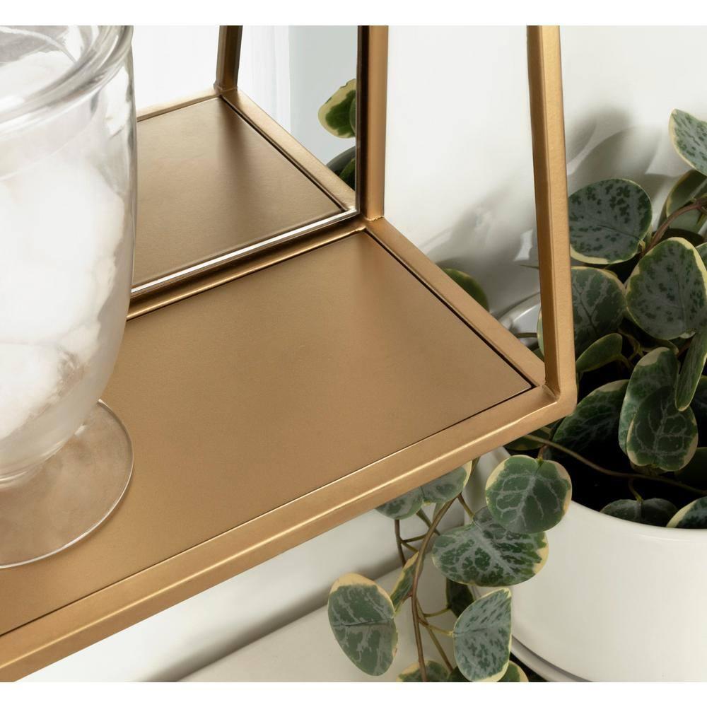 28"x16" Lintz Metal Framed Decorative Wall Mirror with Shelf Gold: Modern Rectangle, No Assembly - Kate & Laurel All Things Decor