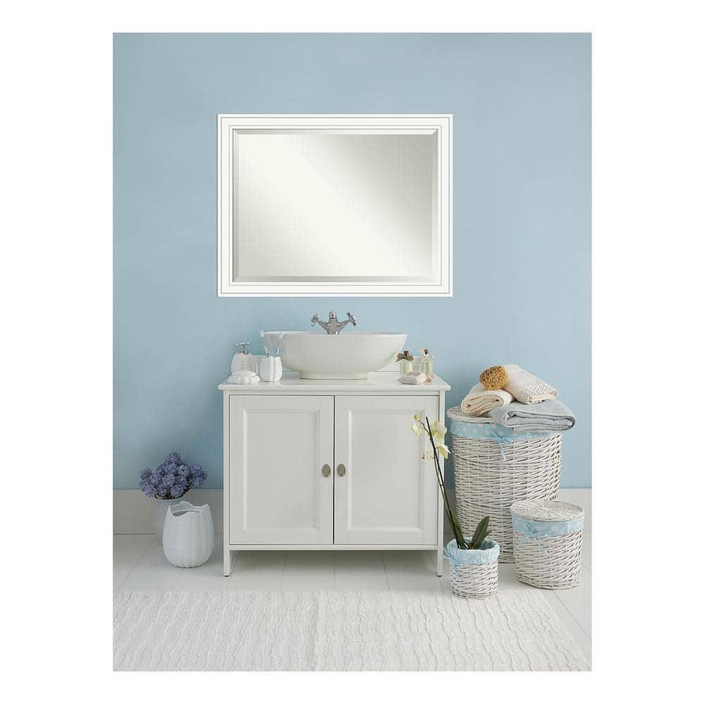 Craftsman White Beveled Wood Bathroom Wall Mirror