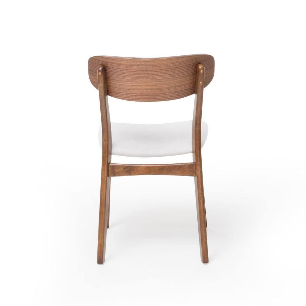 Emmeline High-Back Ladderback Light Beige Fabric Dining Chairs, Walnut Finish - Set of 2