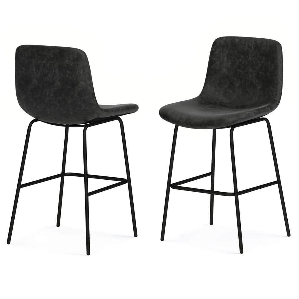 Simpli Home Jolie Upholstered Vegan Faux Leather Contemporary Counter Stool with Padded Bucket Seat and Footrest (Set of 2)