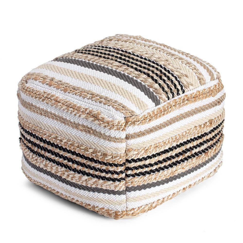 Arsenal Pouf Beige/Grayscale - Anji Mountain: Square, Unupholstered, Fair Trade, No Assembly Required