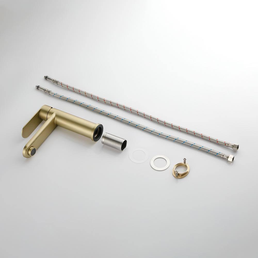 Brushed Gold Bathroom Faucet Gold Bathroom Sink Faucet Single Handle Gold Bathroom Faucet Modern Single Hole Faucet Bathroom with Pop-up Sink Drain Stopper & Deck Plate 1 or 3 Hole Bathroom Faucet