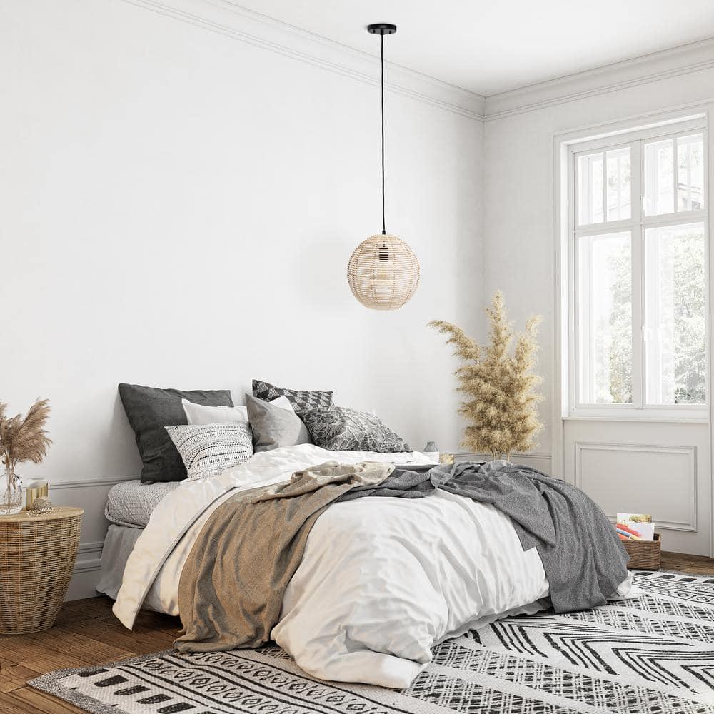 Natural Globe Pendant Ceiling Light Beige - Elegant Designs: Rattan Fixture, UL Listed, 60W Max