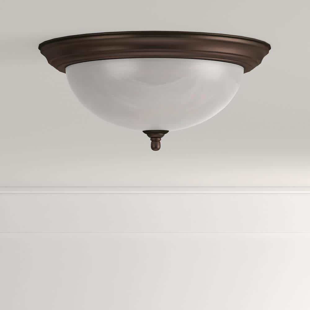 Progress Lighting, Melon Collection, 3-Light Flush Mount, Antique Bronze, Alabaster Glass Shade