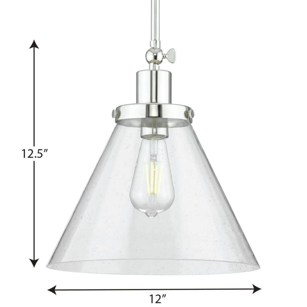 Progress Lighting Hinton 1-Light Industrial Pendant, Brushed Nickel, Seeded Glass Shade