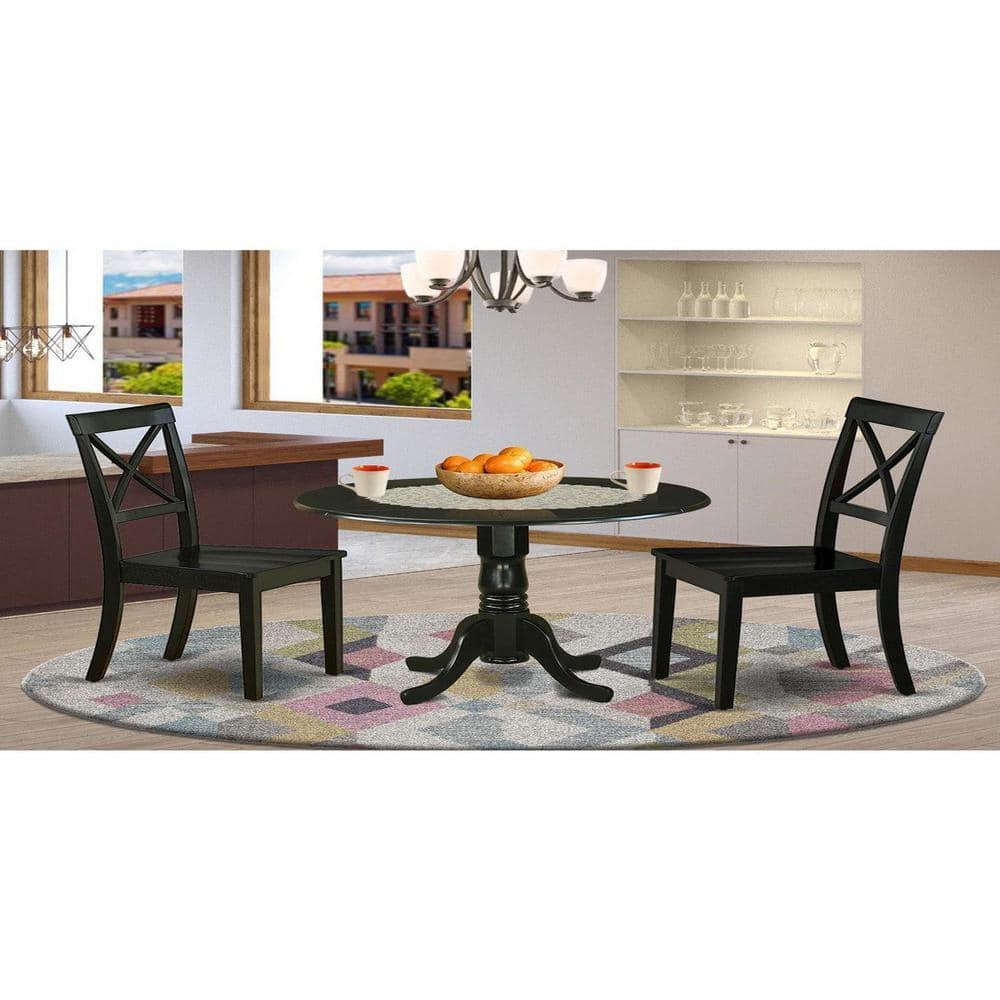 East West Furniture Dublin Table and X-back Chair Set with Wood Seat in Black