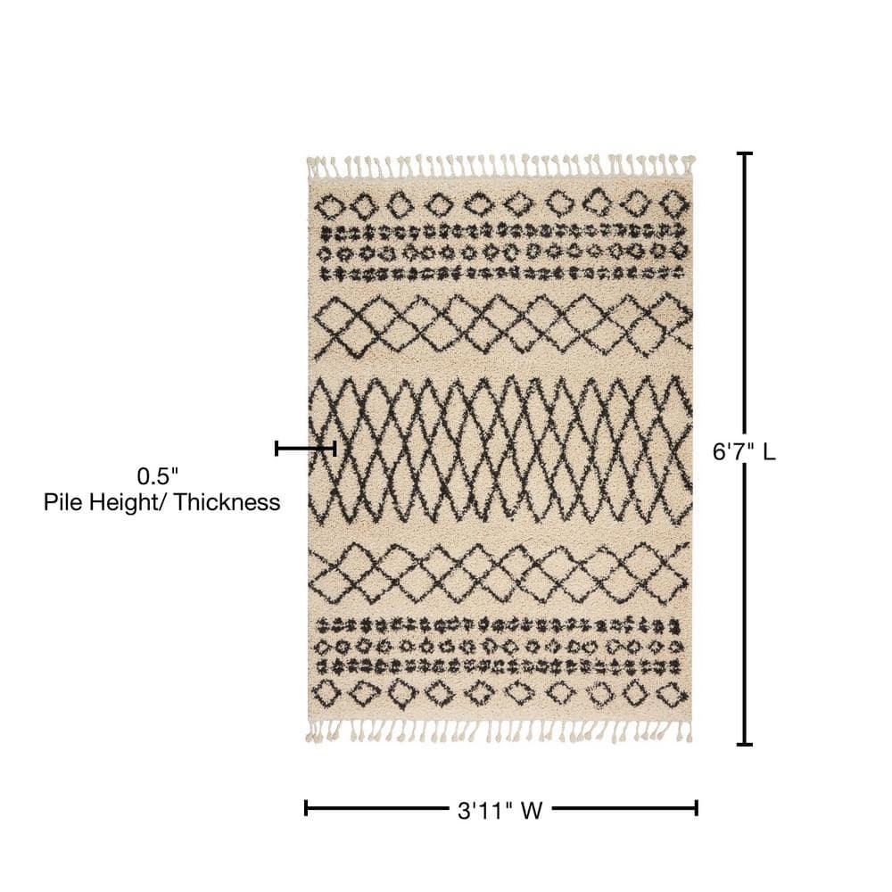 Moroccan Shag Cream 4 ft. x 6 ft. Shag Bohemian Area Rug