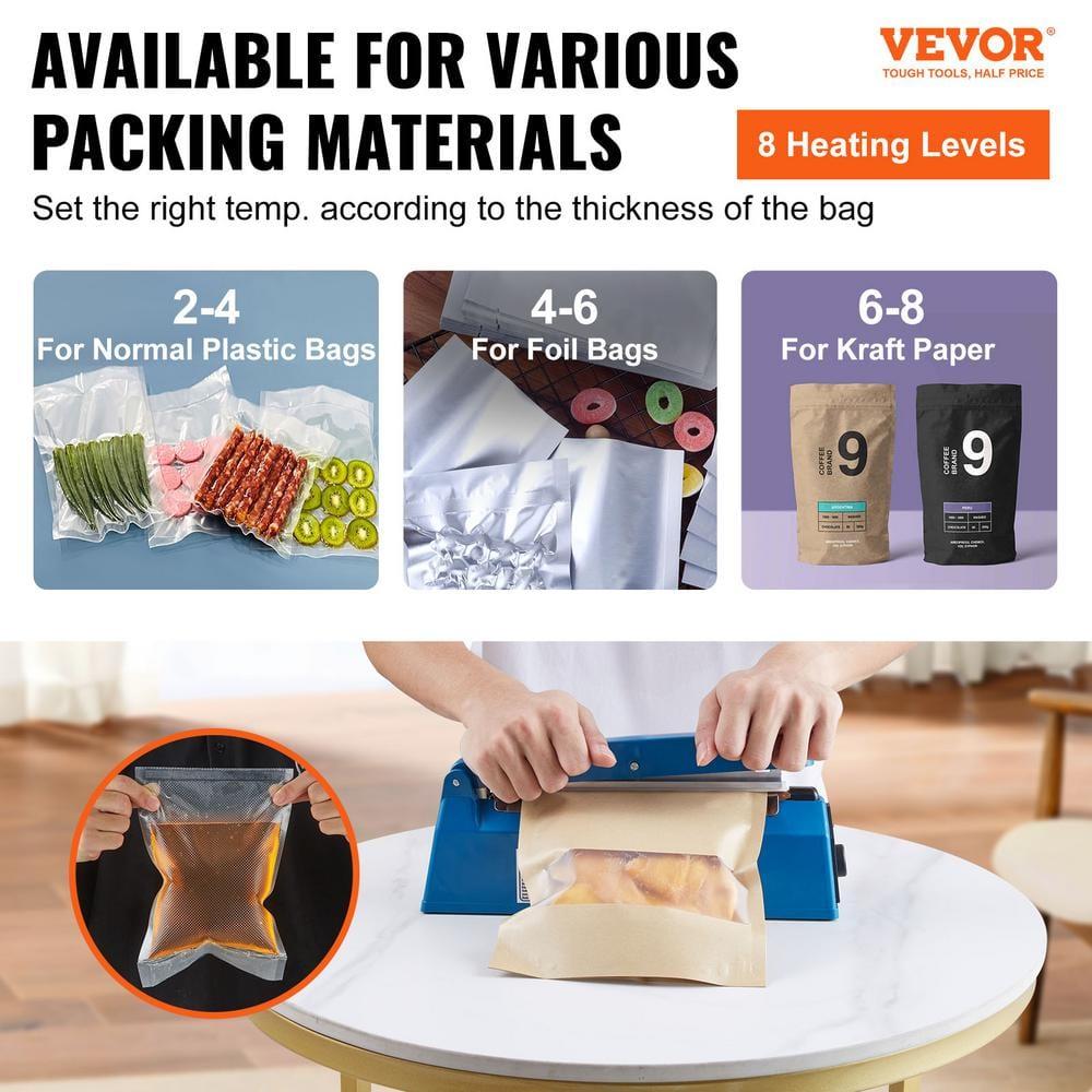 VEVOR 8-Inch Impulse Sealer, Adjustable Heat Manual Sealing Machine for Plastic, Mylar, PE, PP Bags - Portable Shrink Wrap Sealer with Extra Replacement Kit