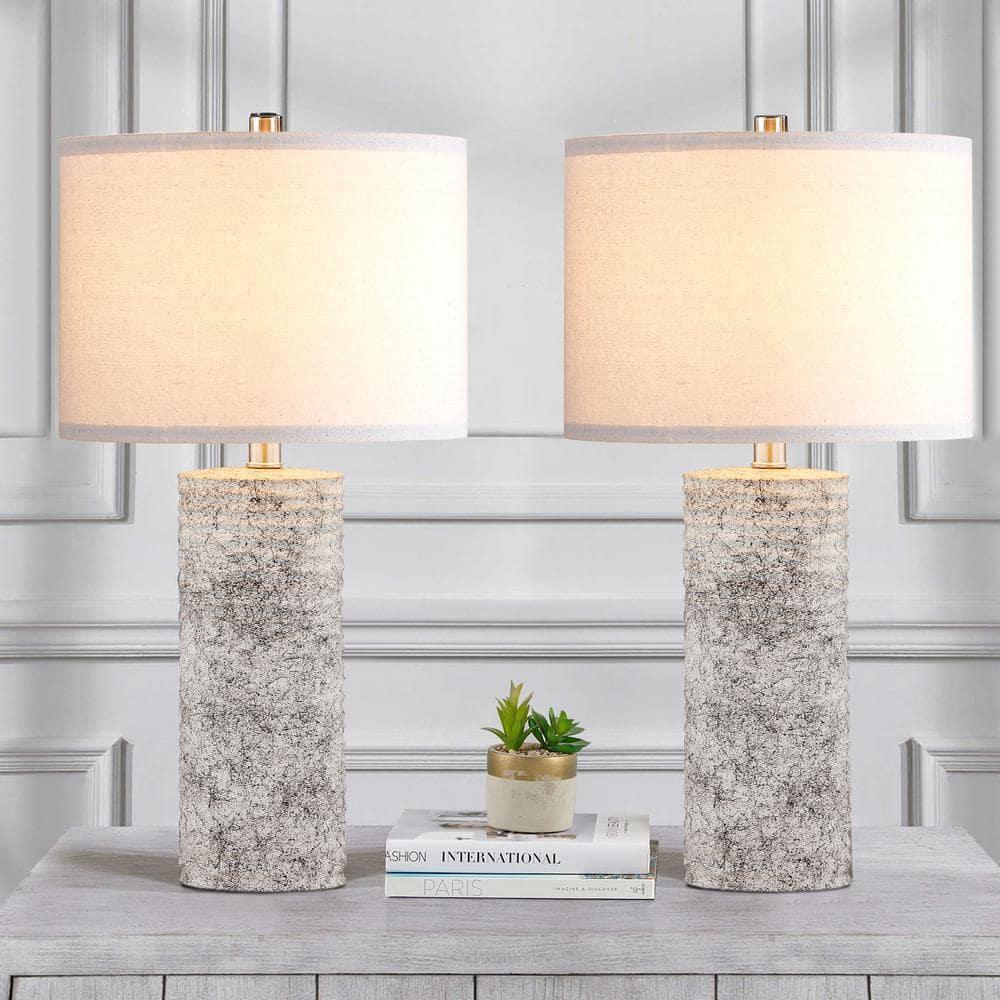 Kyrid 23.75”Glazed Ceramic Table Lamp Set of 2 for Living Room Light Grey Finish (Bulbs Included)
