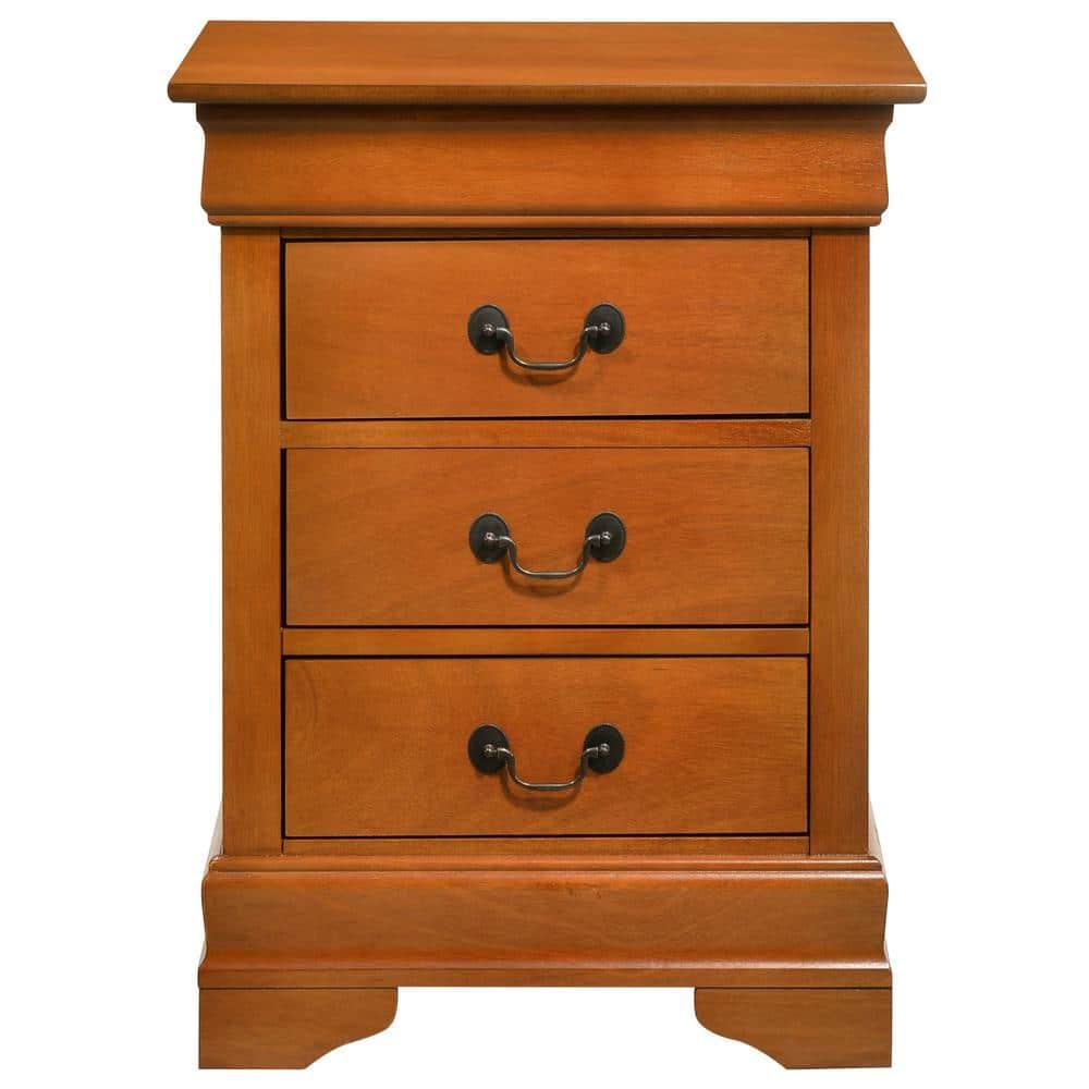 Passion Furniture Louis Philippe 3-Drawer Oak Nightstand (29 in. H x 21 in. W x 16 in. D)