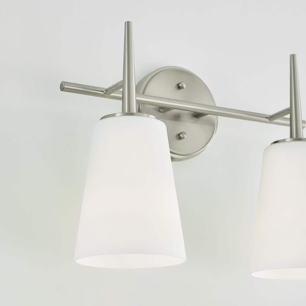 Driscoll 15.5 in. 2-Light Contemporary Modern Brushed Nickel Wall Bathroom Vanity Light with Etched White Glass Shades