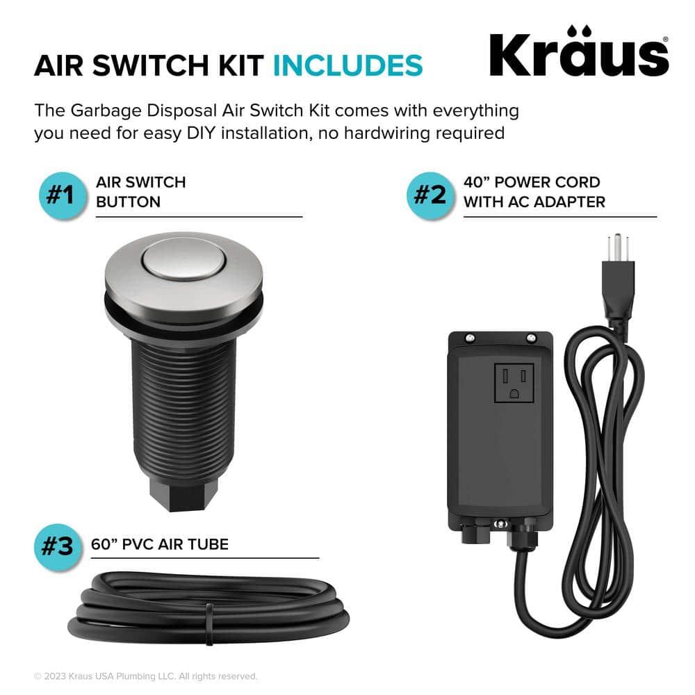 Kraus KRAUS Garbage Disposal Air Switch Kit with Push Button, AC Adapter, Power Cord, and Air Tube Included