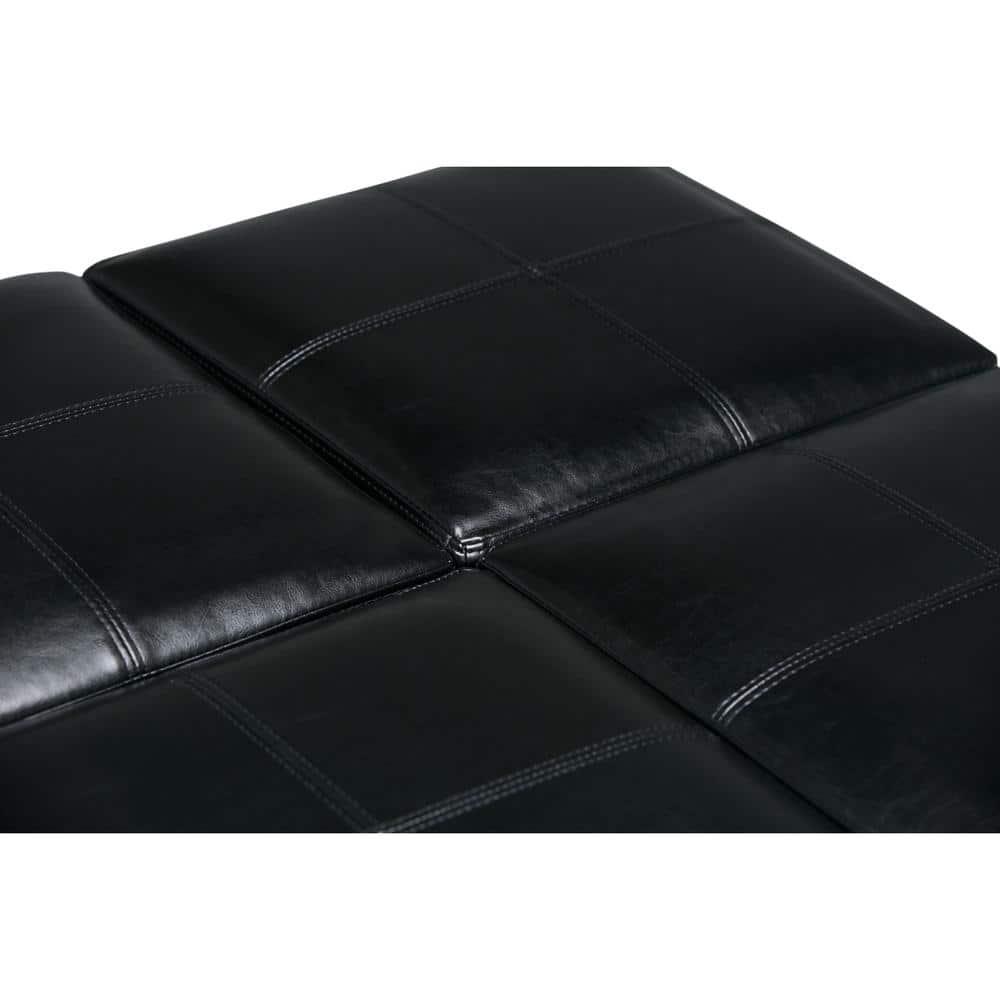 Simpli Home Avalon 35"W Upholstered Square Coffee Table Storage Ottoman with Flip-Over Trays
