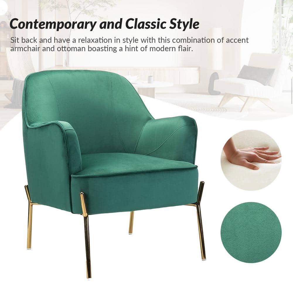 14 Karat Home Silla Decorativa de Terciopelo con Patas de Metal Dorado con Respaldo Acolchado para el Dormitorio de la Sala de Estar, Green