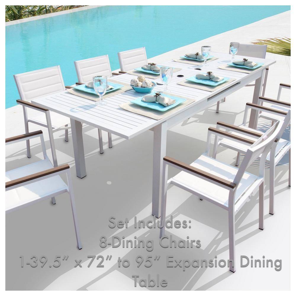 Mantona White 9-Piece Aluminum Outdoor Dining Set with Sling Set in White
