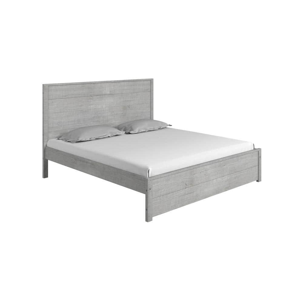 Camaflexi Hampton Solid Wood King Size Bed Frame with Headboard, King Bed with Wood Slat Supports, Driftwood Finish