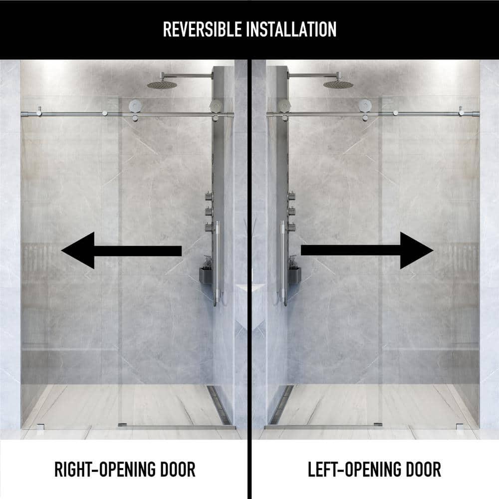 Elan Hart 56-60" W x 76" H Sliding Frameless Shower Door with 3/8" Clear Glass