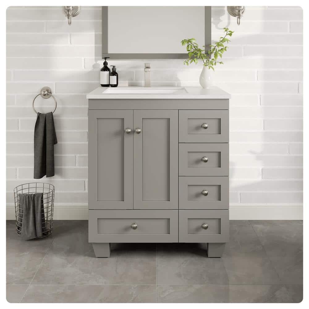 Eviva Happy 30" x 18" Transitional Gray Bathroom Vanity with White Carrara Marble Countertop